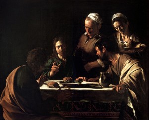Caravaggio: La cena in Emmaus, 141 x 175 cm. Pinacoteca di Brera, Milano.